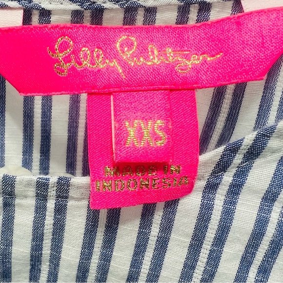 LILLY PULITZER Ellis Peplum Blue Stripe Eyelet Ruffle Sleeveless Top Blo… - Picture 11 of 13